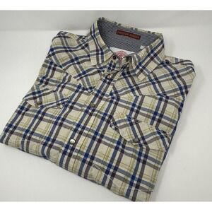 CHRISTIAN AUDIGIER VTG Shirt Mens L Western Style Plaid Button Up LS Pearl Snap